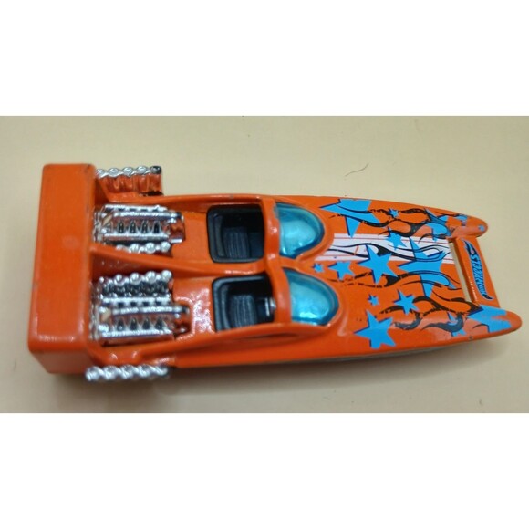 HOT WHEELS H2GO DAREDEVIL RACERS ORANGE 1:64 DIECAST 3 1/4" RACE BOAT BLUE STARS - Picture 7 of 7